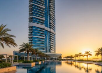 Luxury modern apartment complex in Sharjah representing Golden Visa property investment.