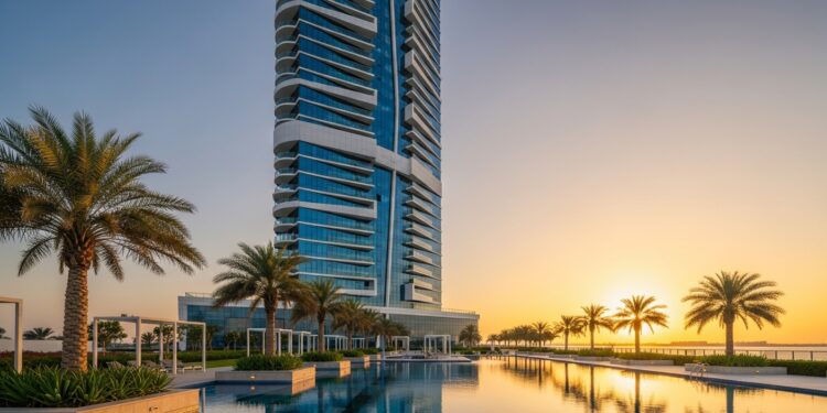 Luxury modern apartment complex in Sharjah representing Golden Visa property investment.